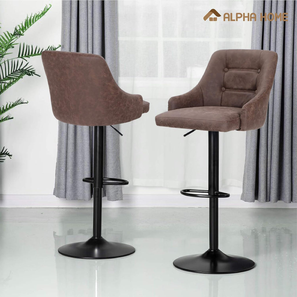 Brown PU Leather Adjustable Swivel Bar Stool with Padded Back R76040