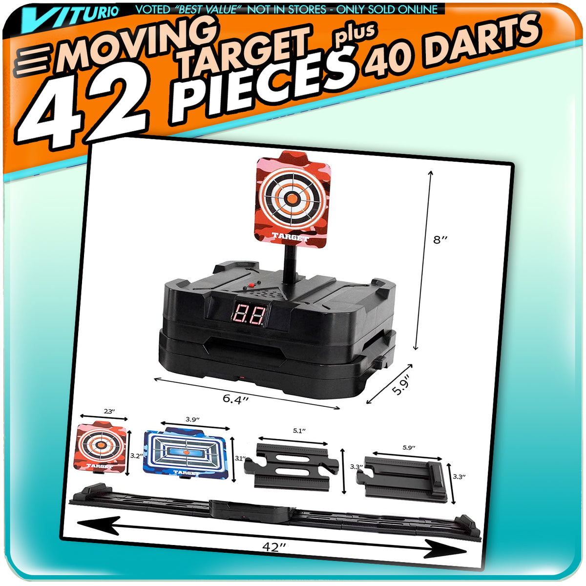 43pc Electronic Digital Moving Target with 40 Soft Darts 2 Wristbands X12776