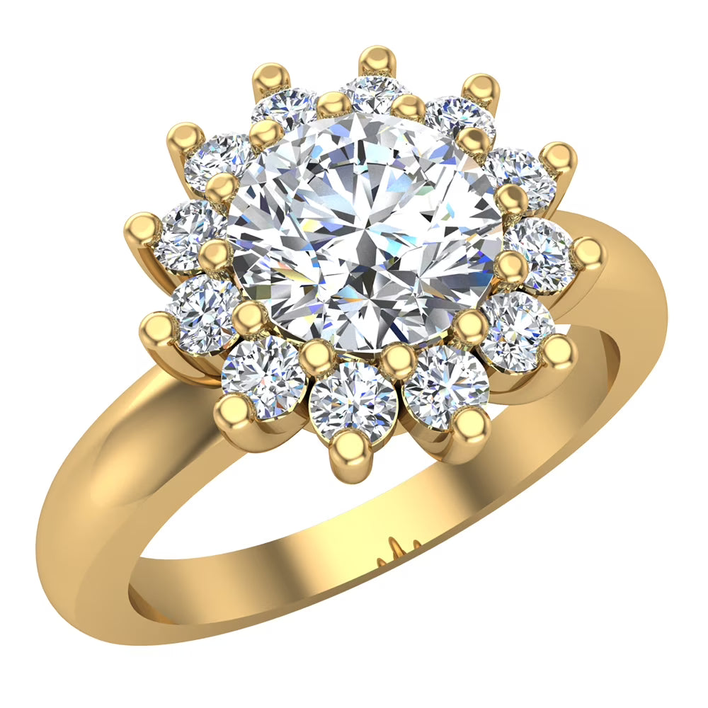 18K Gold Floral Halo Engagement Ring T429