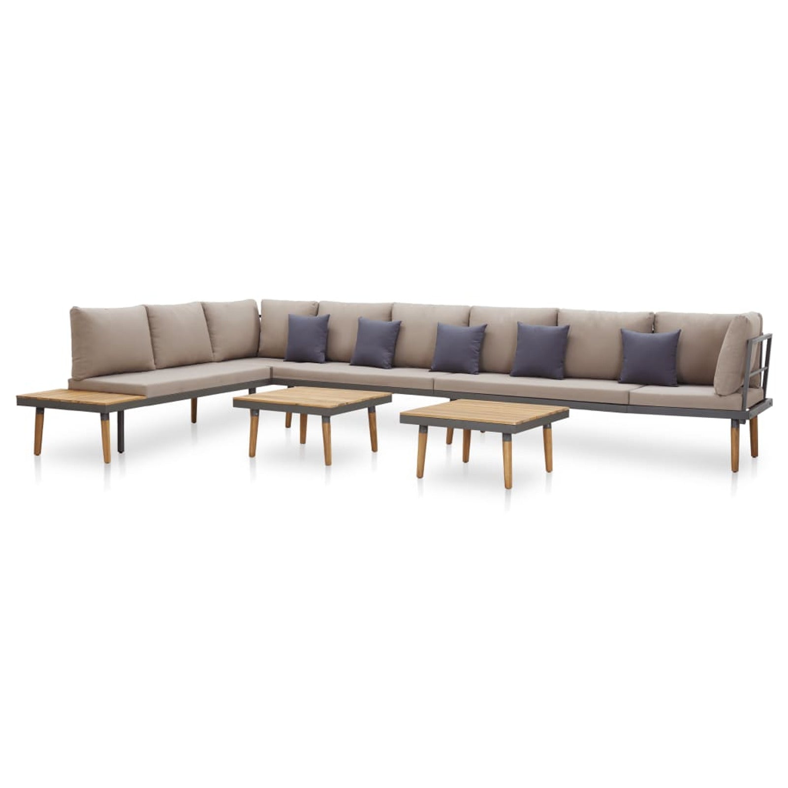 8-Seater Cushioned Acacia Wood Patio Lounge Set with 2 Coffee Table P465