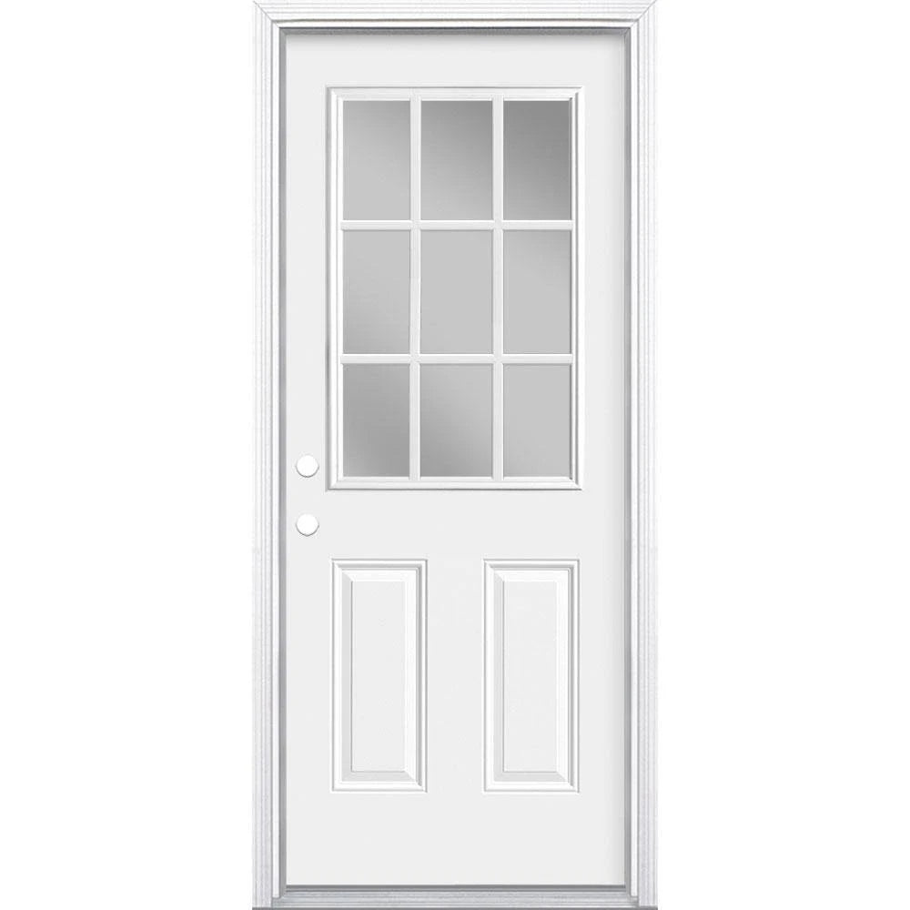 32 in. x 80 in. 9 Lite Right-Hand Inswing Primed Steel Prehung Front Exterior Door with Brickmold J67769