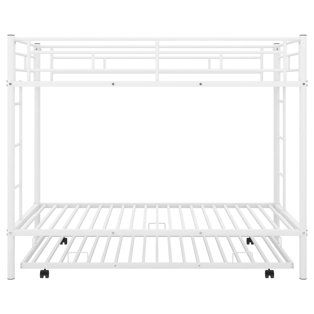 White Metal Twin over Twin Bunk Bed with Trundle R2572