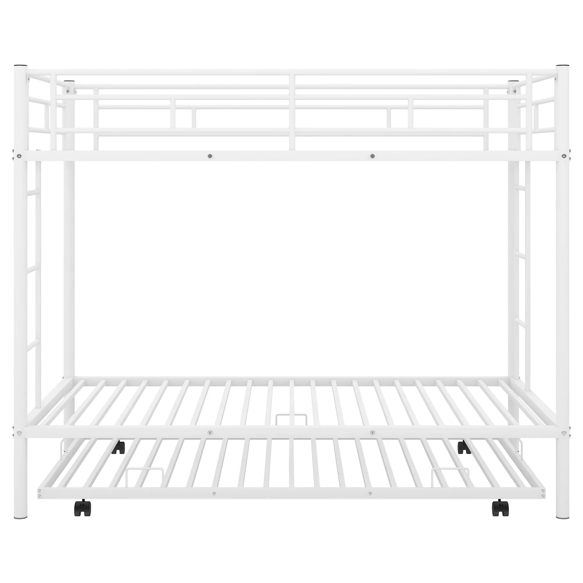 White Metal Twin over Twin Bunk Bed with Trundle R2572