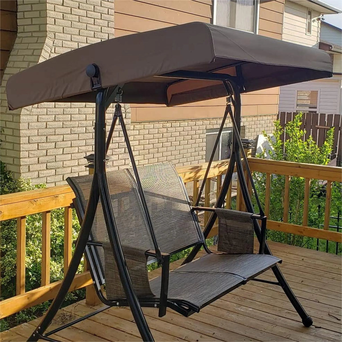 Beige 2-Seat Outdoor Patio Swing with Steel Frame W42916