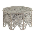 Gray Washed Carved Floral Accent Table C24197