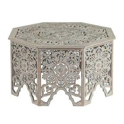 Gray Washed Carved Floral Accent Table C24197