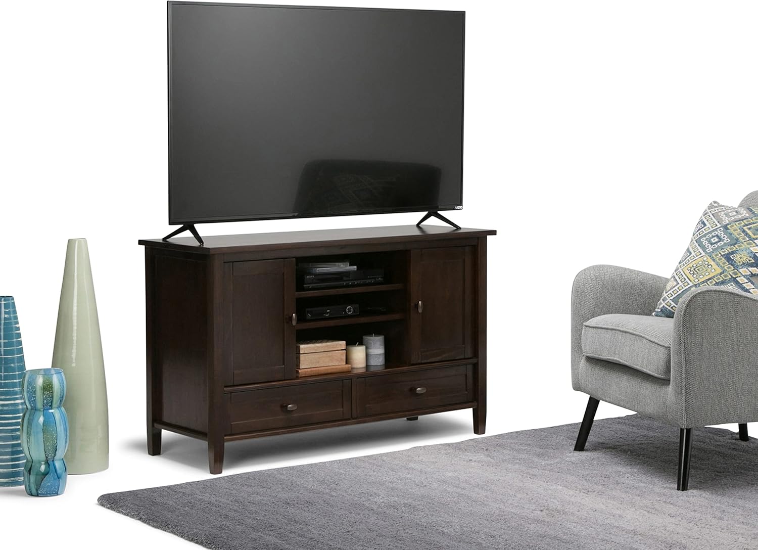47 inch Solid Wood TV Media Stand in Farmhouse Grey J6086