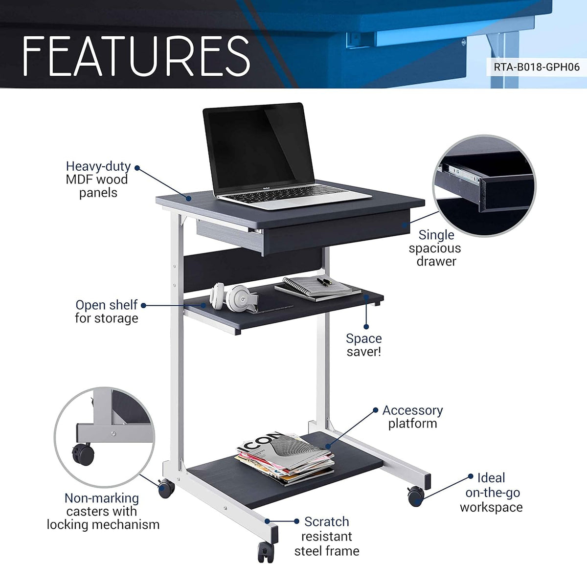 Graphite Metal Laptop Desk G6735