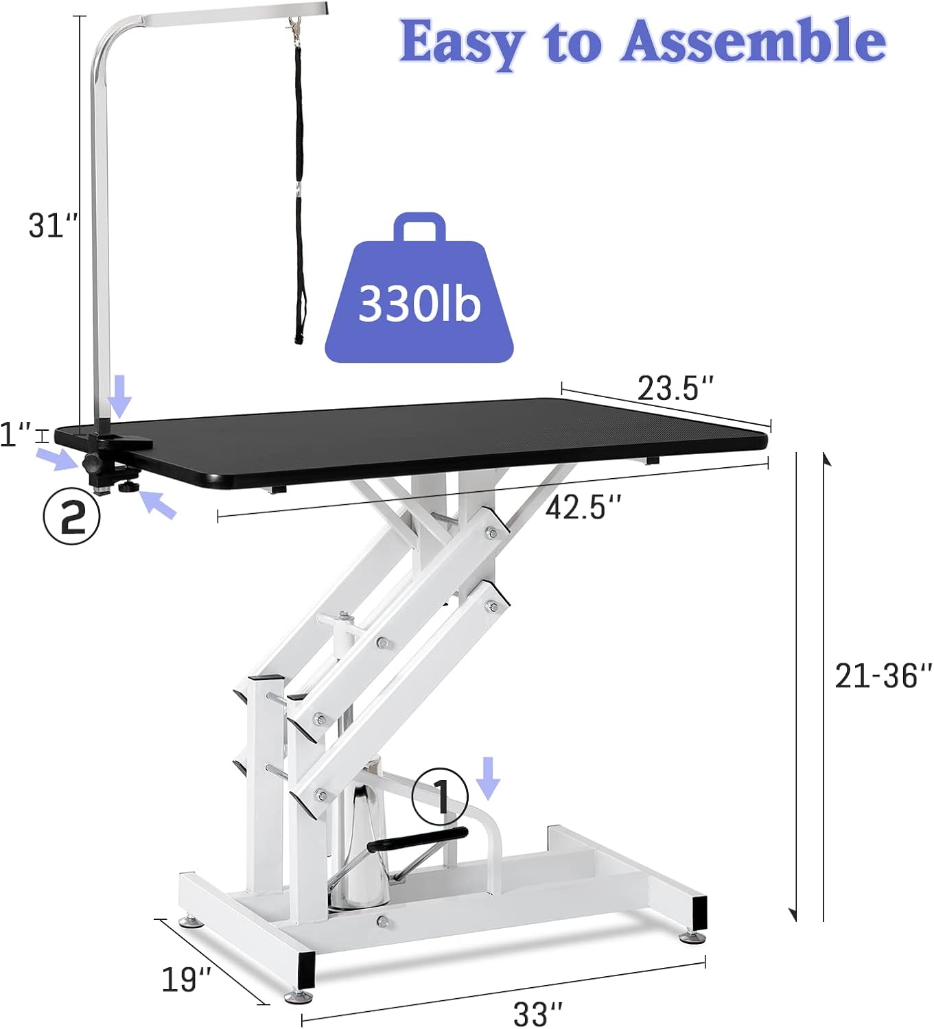 Black White Heavy Duty Hydraulic Pet Grooming Table F52299