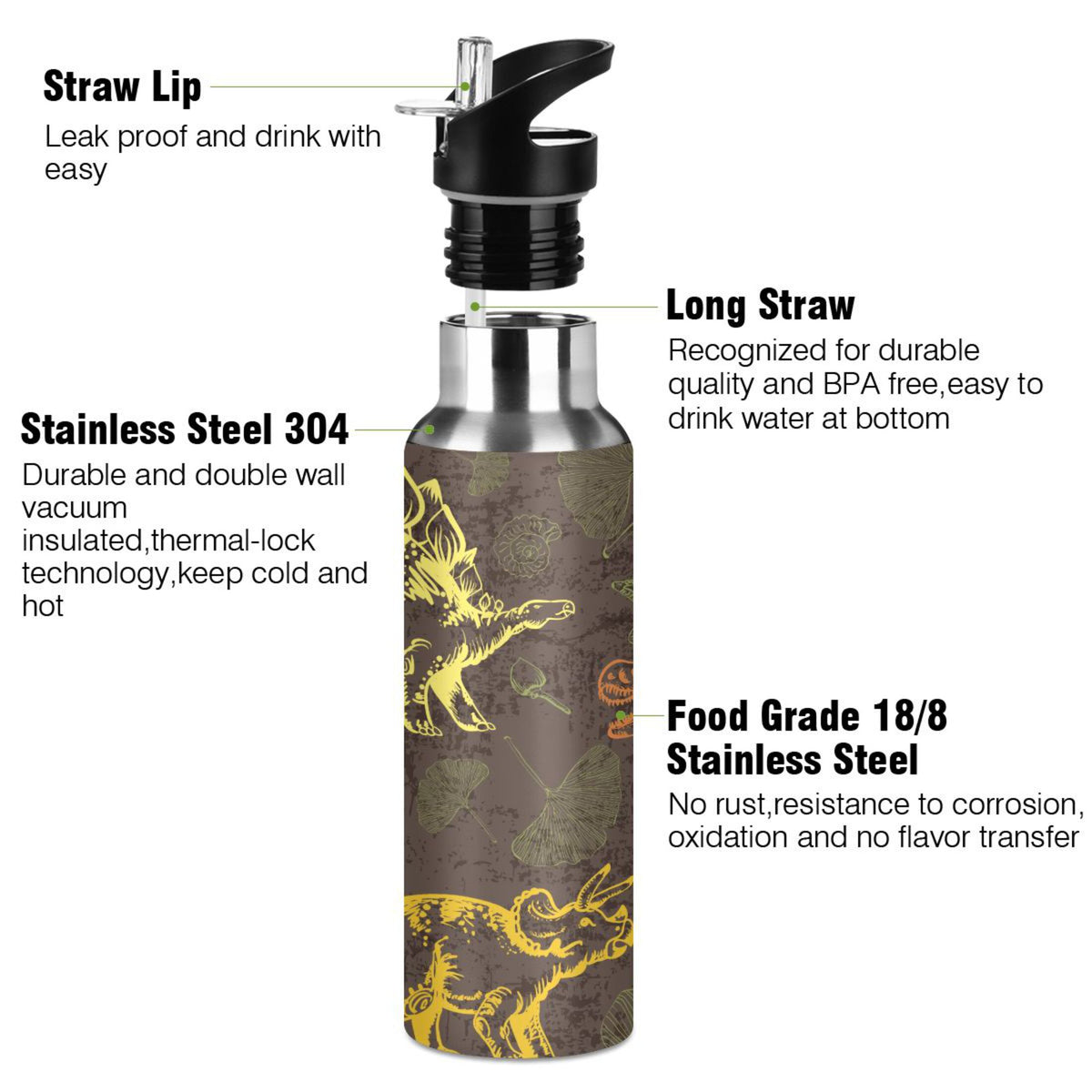 Stainless Steel Insulated Thermos Vacuum Flask Water Bottle with Straw Lid E86657