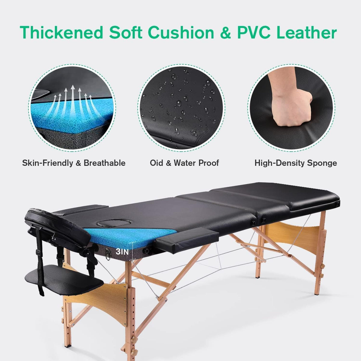 Black Ergonomic Massage Table with Carrying Case X744