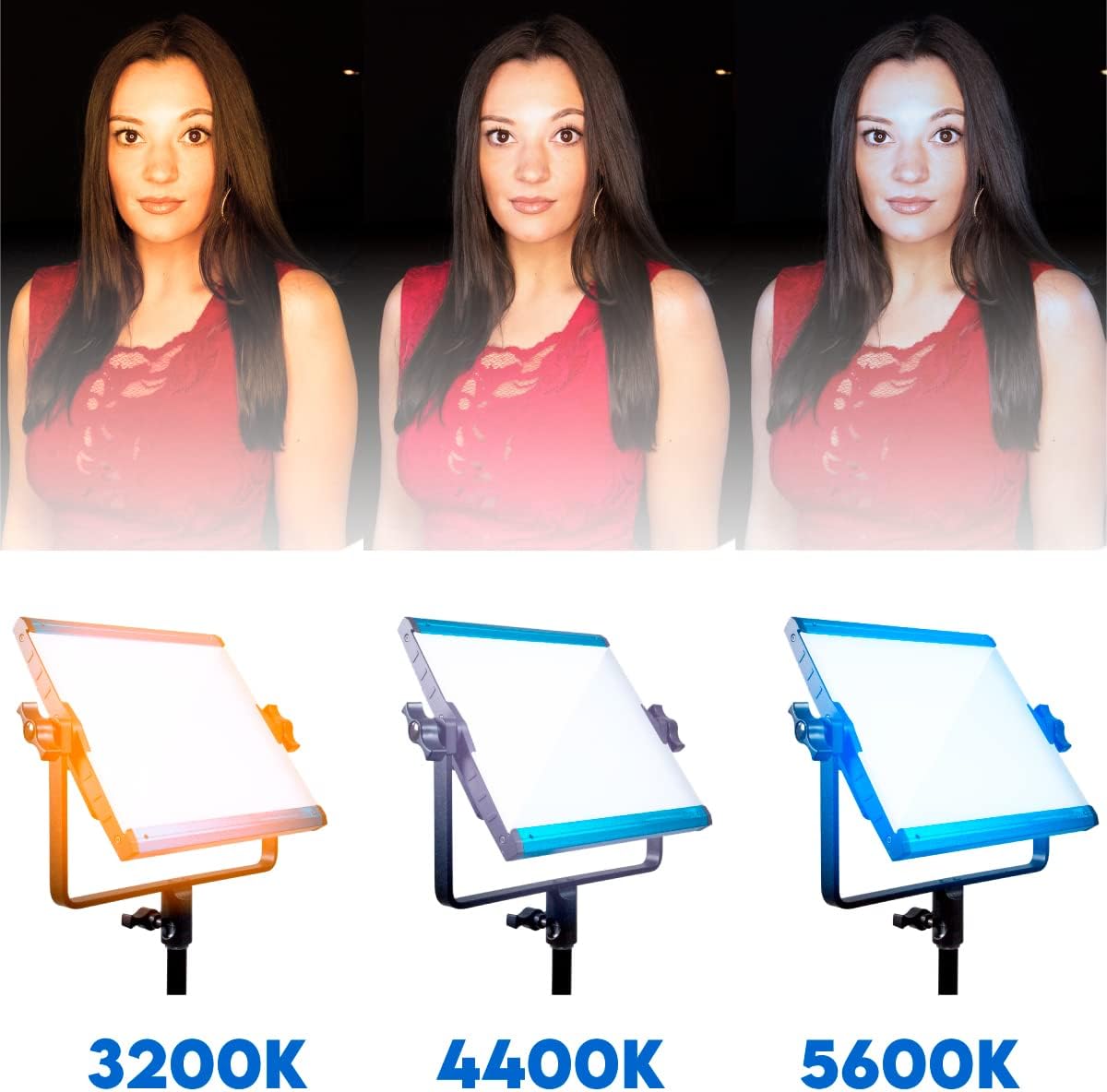 Bi-Color 3200K-5600K LED Video Light with App Control, Dimmable 0-100%, CRI & TLCI 96+, Dual NP-F Battery Plate L474263