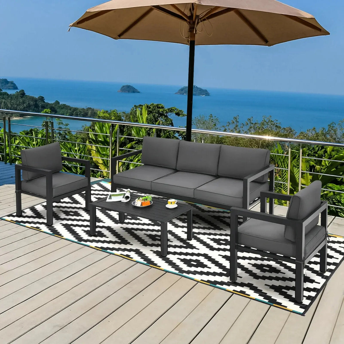 4-Piece Outdoor Patio Furniture Set Sectional Sofa Set Coffee Table M7411