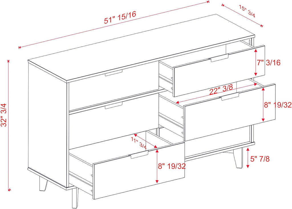 6 Drawer Caramel Wood Dresser B3092
