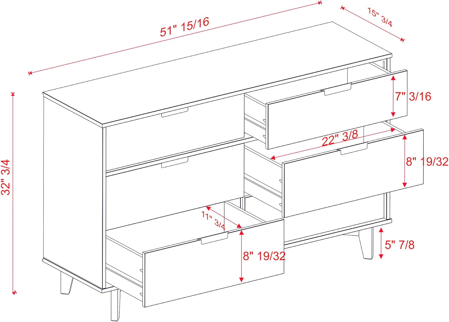 6 Drawer Caramel Wood Dresser B3092