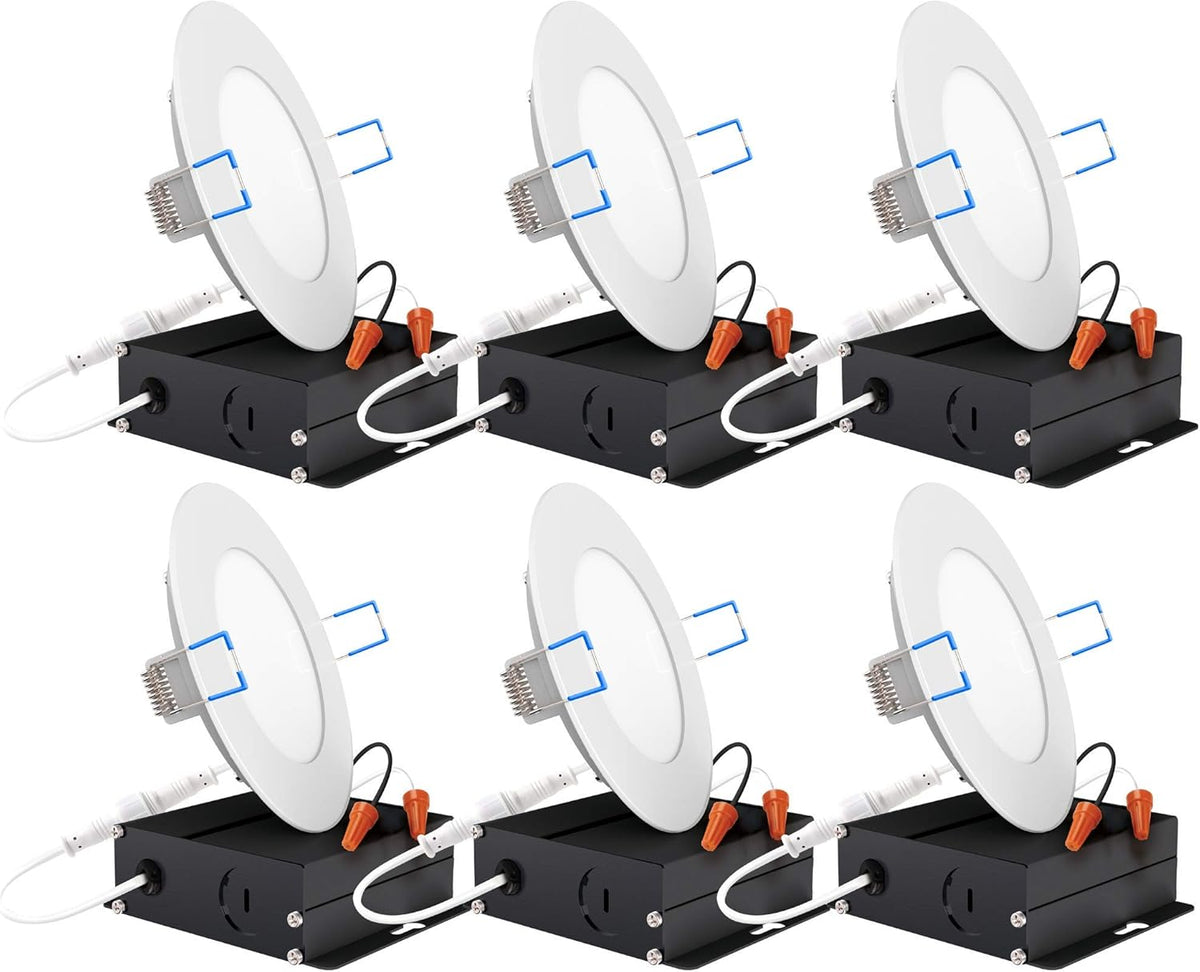 4 Inch Ultra Thin LED Recessed Ceiling Lights, 4000K Cool White, Dimmable 10W, 650 LM, 6 Pack T74746