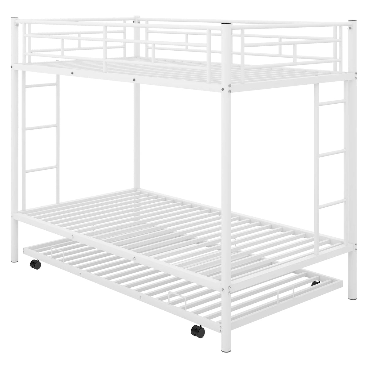 White Metal Twin over Twin Bunk Bed with Trundle R2572