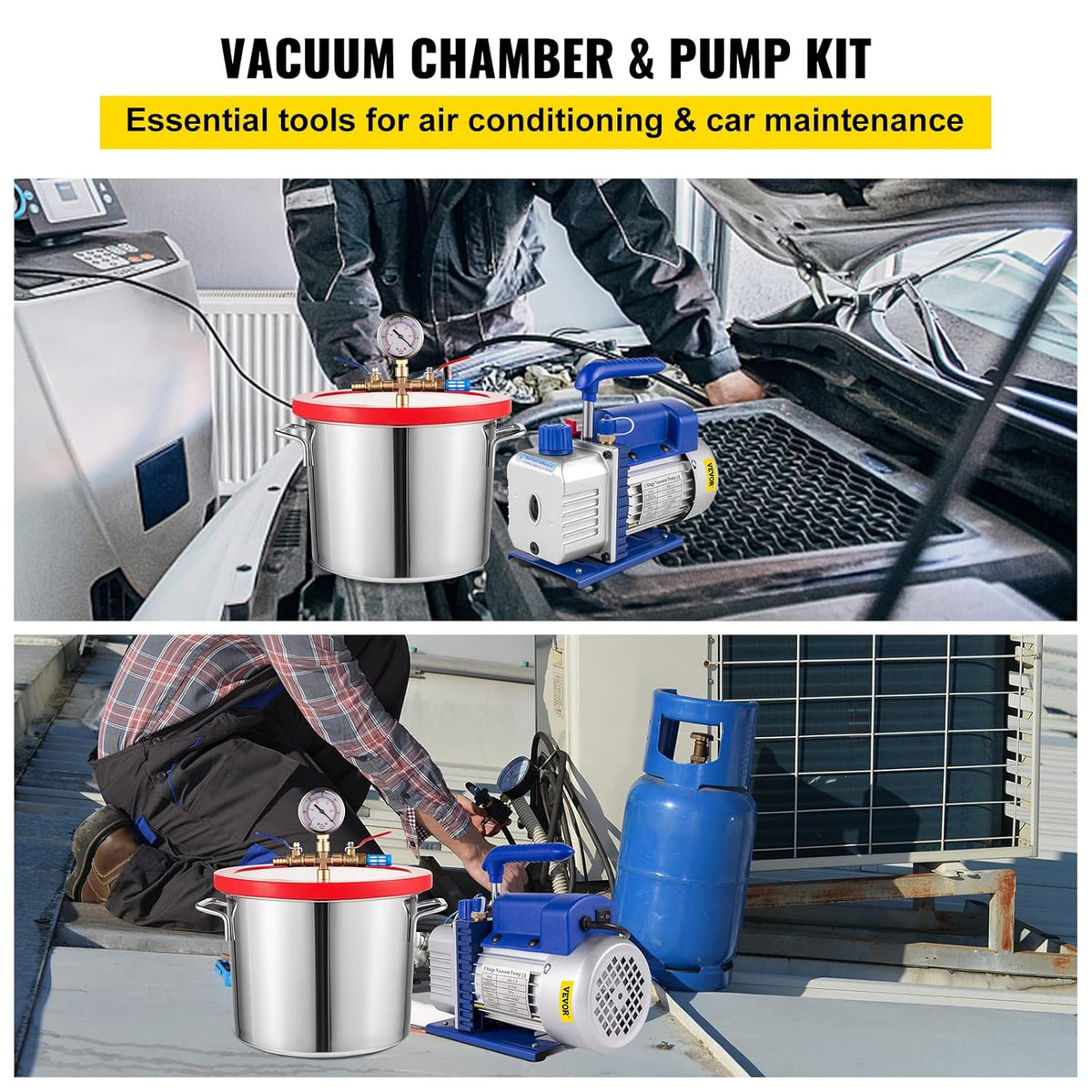Vacuum Chamber Kit with Pump, 4CFM 1/3HP, 2 Gallon B831