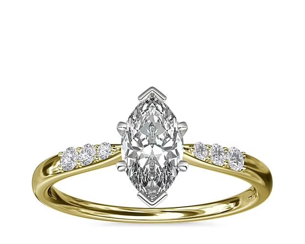 0.65 Carat Marquise Cut Real Diamond Solitaire Ring in Solid 14K Yellow Gold Size 7 Y4822